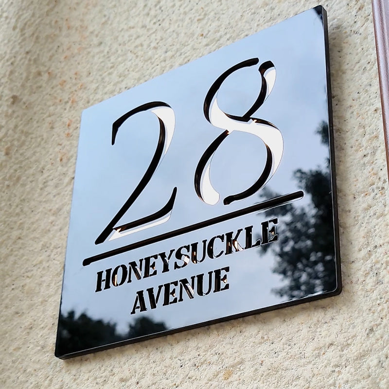 Personalized floating door number sign in matte black and copper – view 2