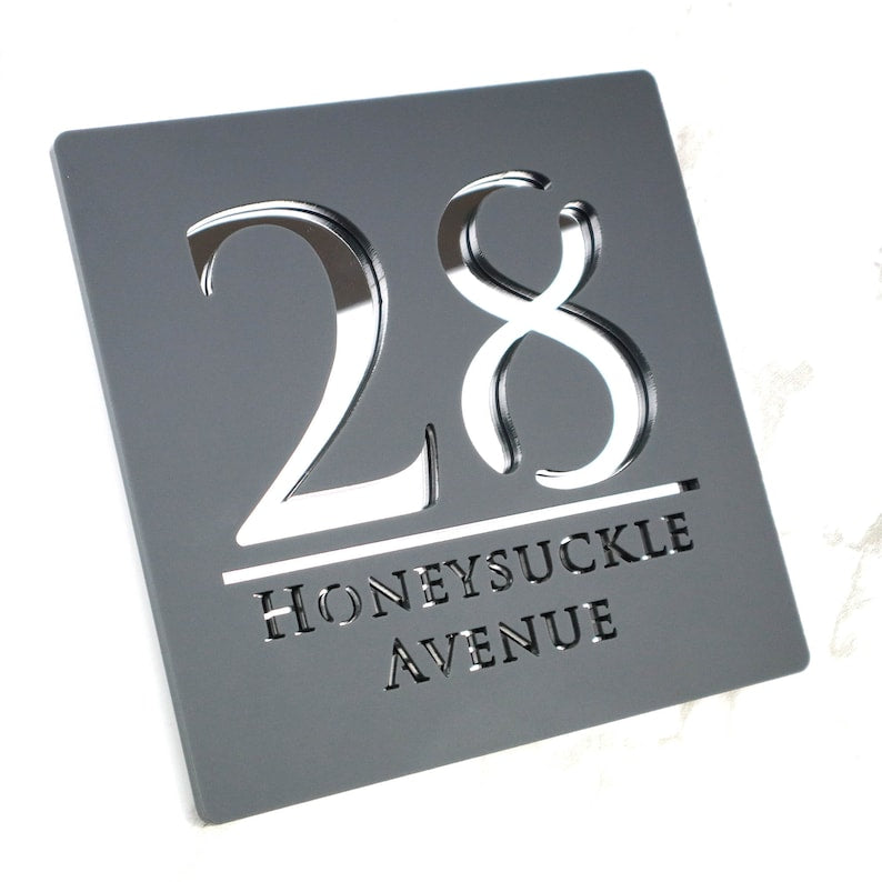 Personalized floating door number sign in matte black and copper – view 6