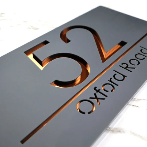 Custom double-layer acrylic house number plaque with mirror finish address