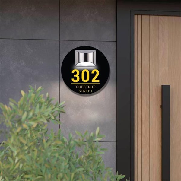 Custom round illuminated solar door plaque
