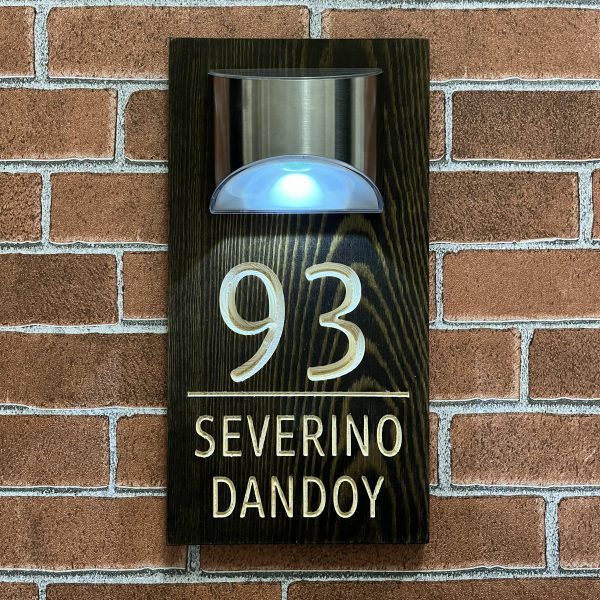 Custom engraved solid wood solar house sign