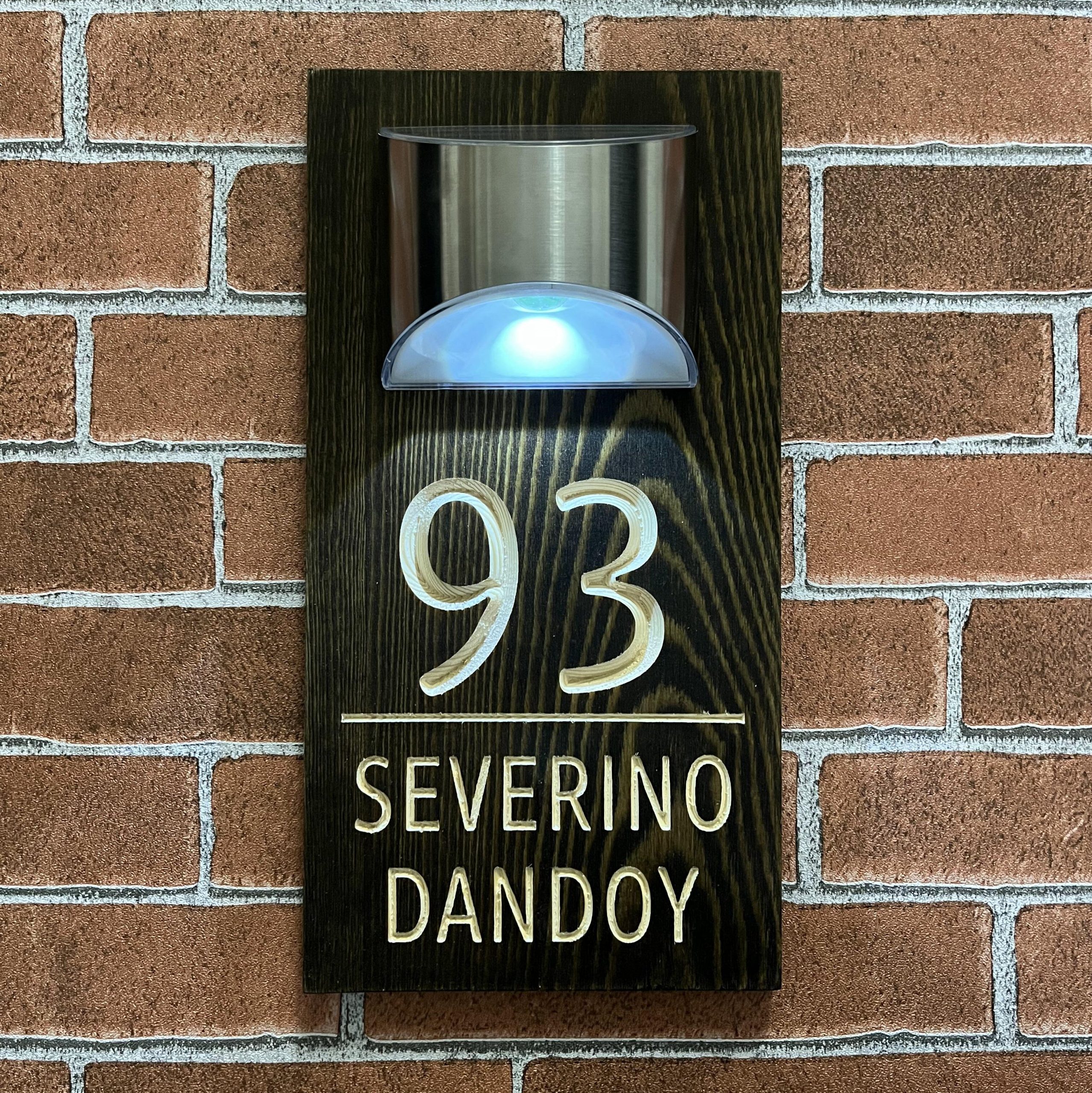Custom engraved solid wood solar house sign