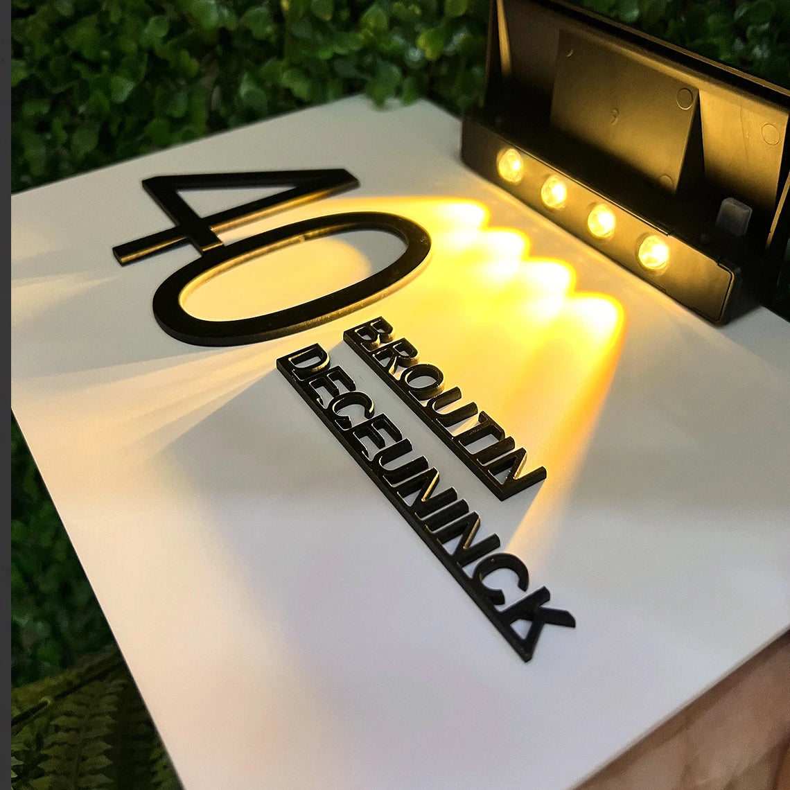 Personalized acrylic doorplate with warm LED light – view 2