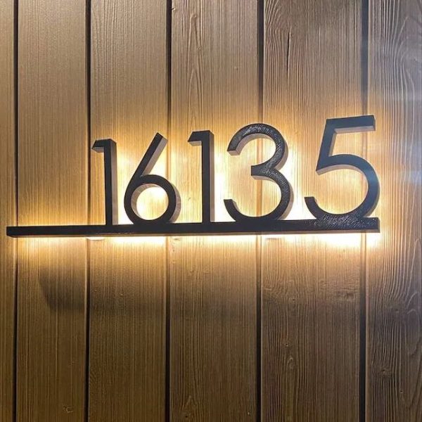 Modern LED backlit metal address sign