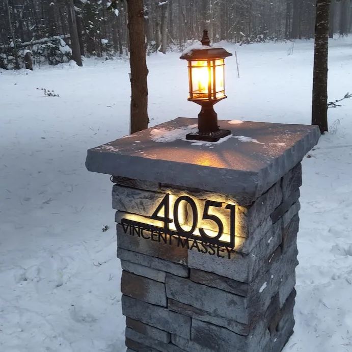 Modern LED backlit metal address sign – view 2