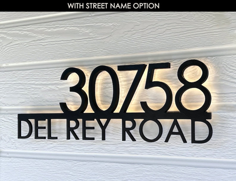 Modern LED backlit metal address sign – view 3