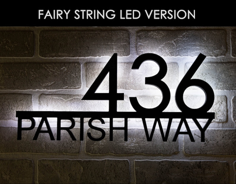 Modern LED backlit metal address sign – view 4