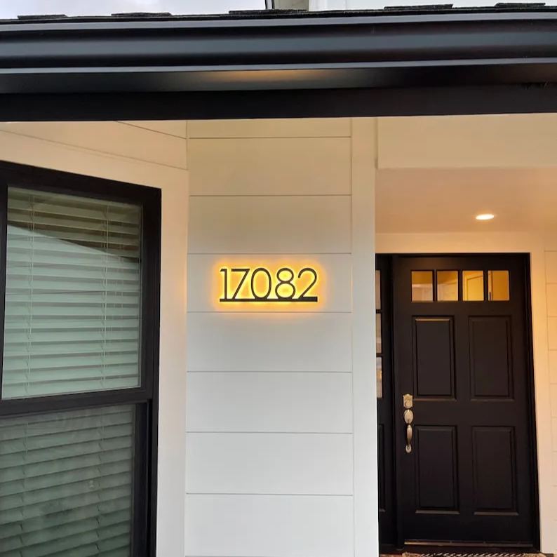 Modern LED backlit metal address sign – view 5