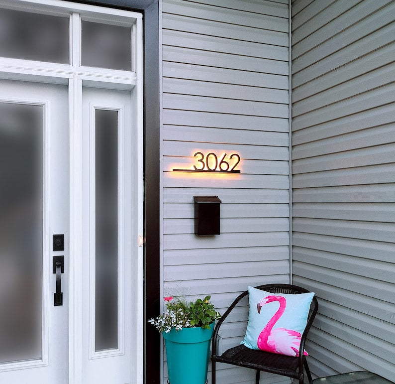 Modern LED backlit metal address sign – view 6