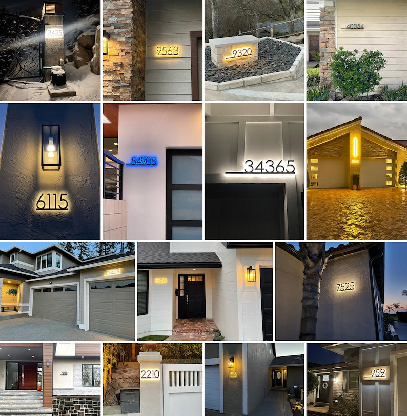 Modern LED backlit metal address sign – view 7
