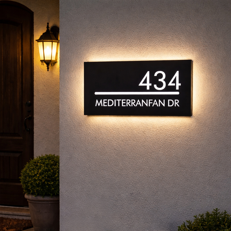 Custom illuminated LED house number sign