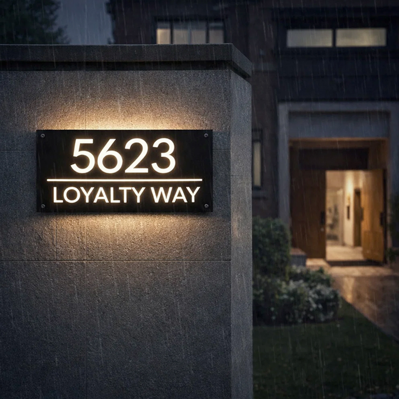 Custom illuminated LED house number sign – view 2