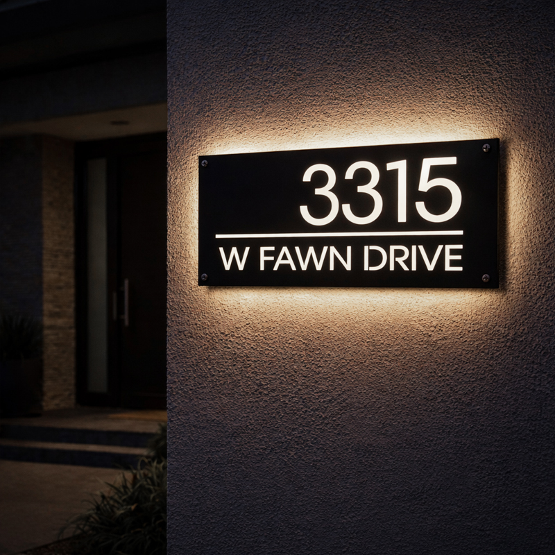 Custom illuminated LED house number sign – view 3