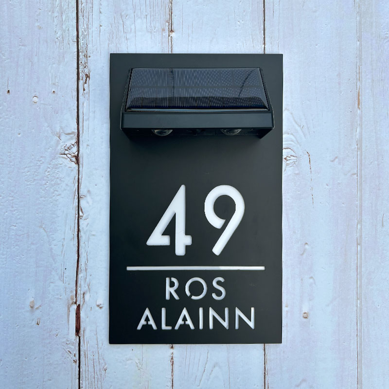 Custom solar laser-cut house sign with 100-lumen LED – view 2