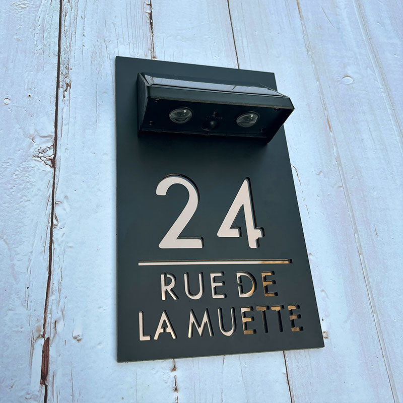Custom solar laser-cut house sign with 100-lumen LED – view 3
