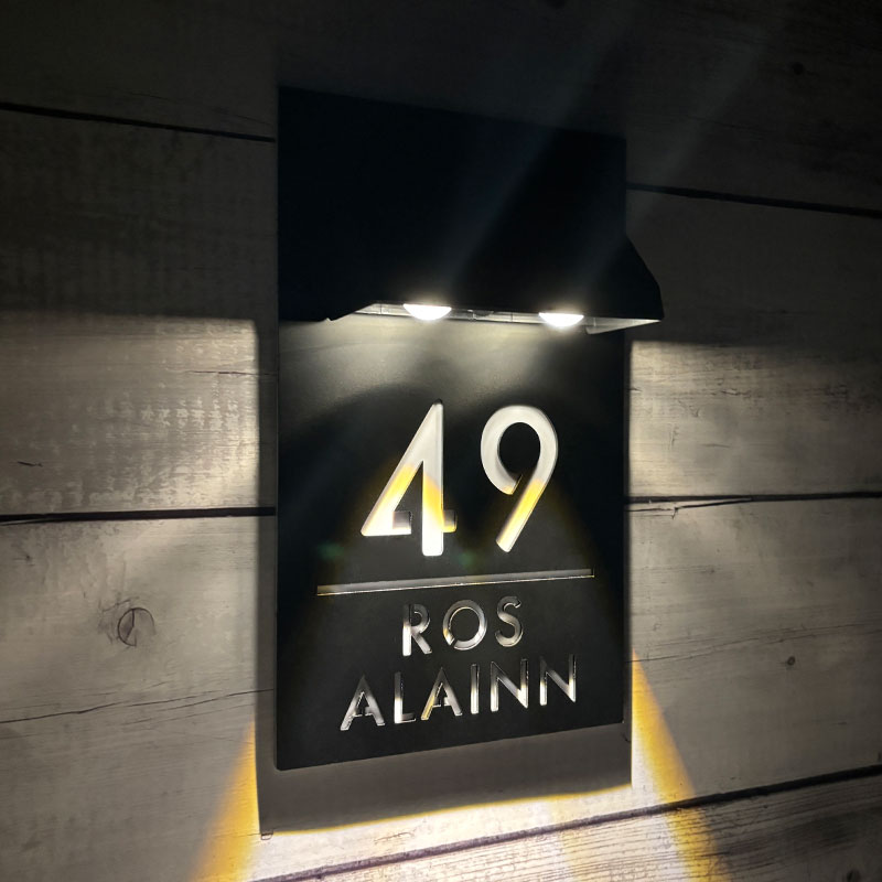 Custom solar laser-cut house sign with 100-lumen LED – view 5