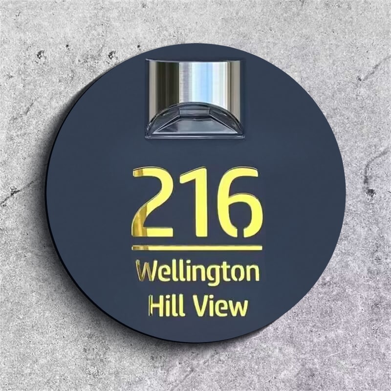 Personalized round solar laser-cut house number plate – view 5