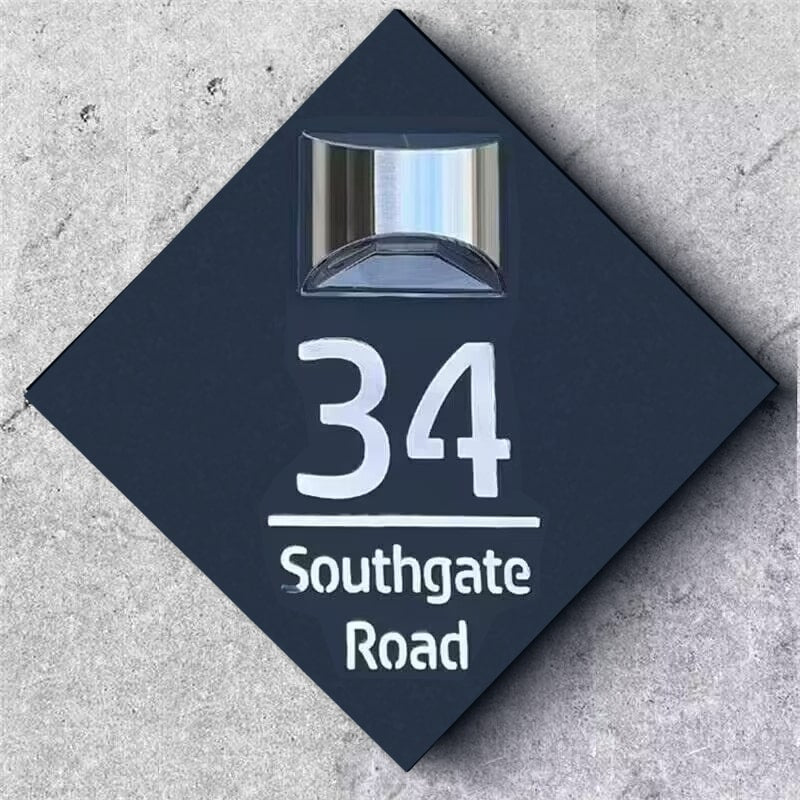 Personalized diamond solar house number sign