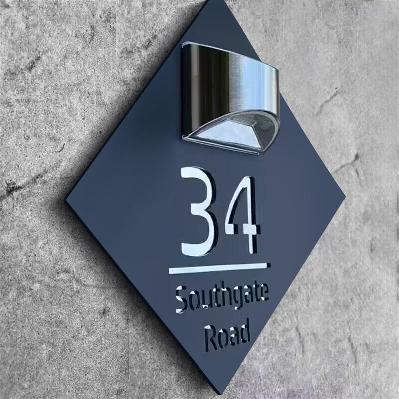 Personalized diamond solar house number sign – view 7