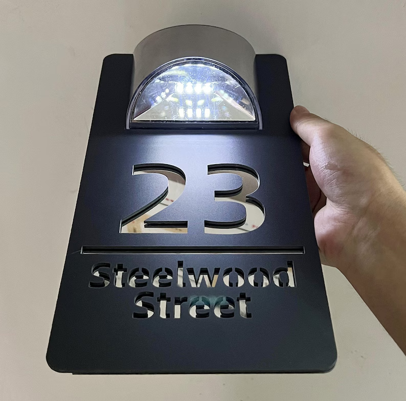 Personalized solar LED door plaque – view 3