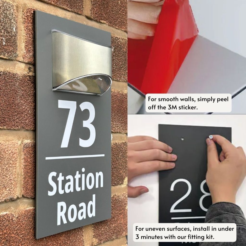 Complete fitting kit for mounting a solar house number sign