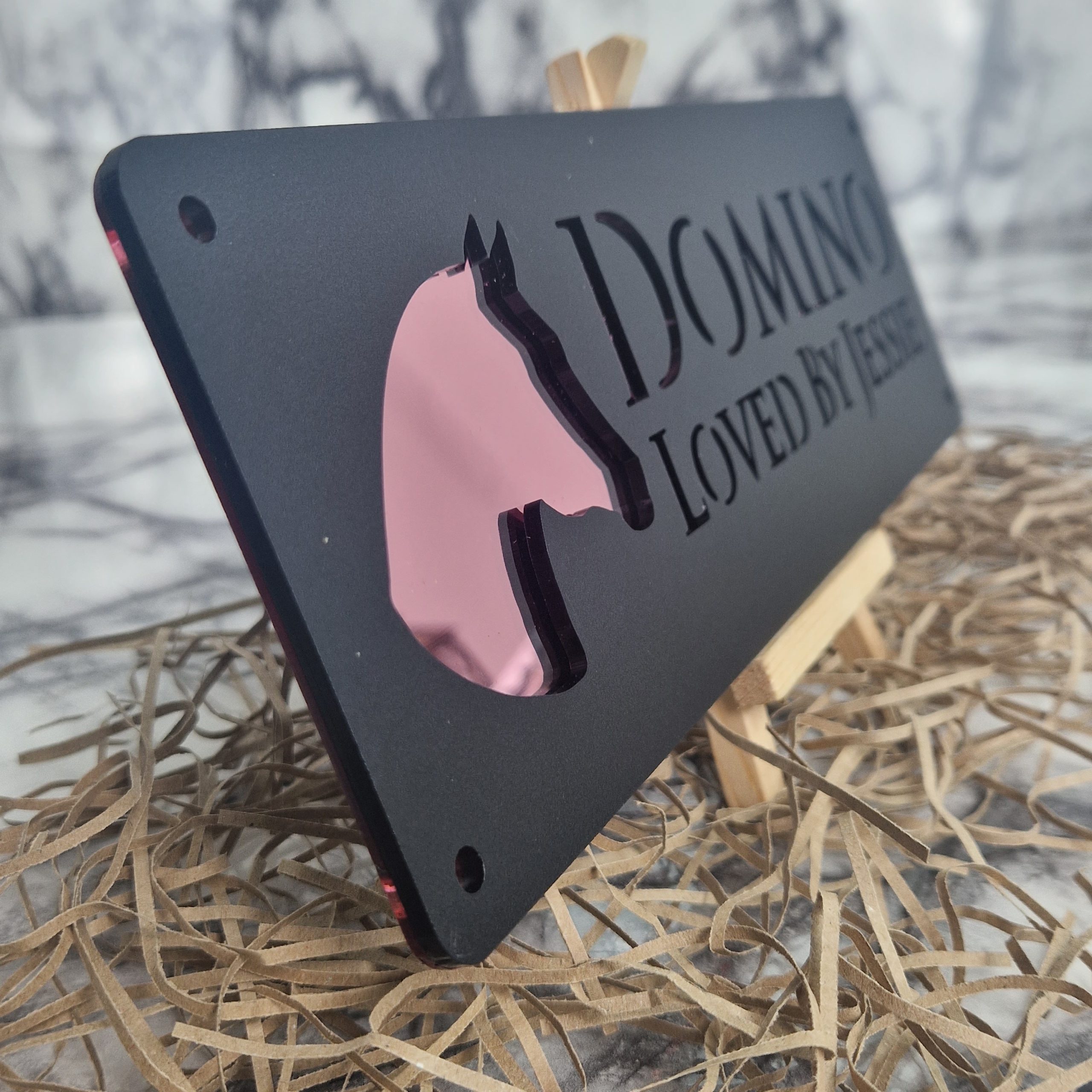 Personalized laser-cut horse stable name plaque – view 7