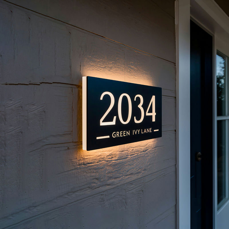 Personalized LED backlit acrylic house number sign – view 2
