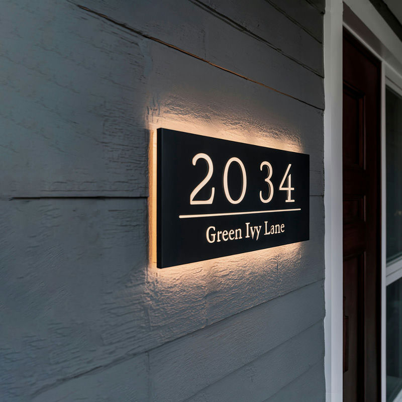 Personalized LED backlit acrylic house number sign – view 3