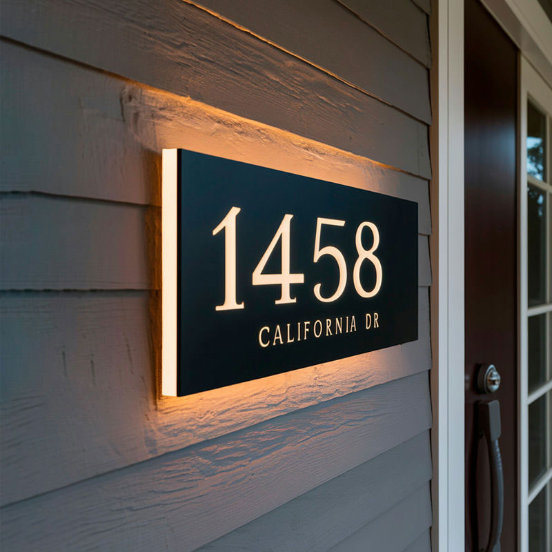 Personalized LED backlit acrylic house number sign – view 4