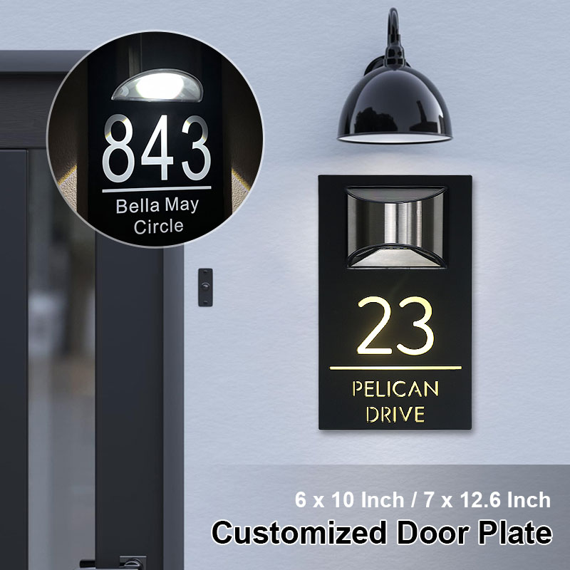 Personalized solar LED house number sign