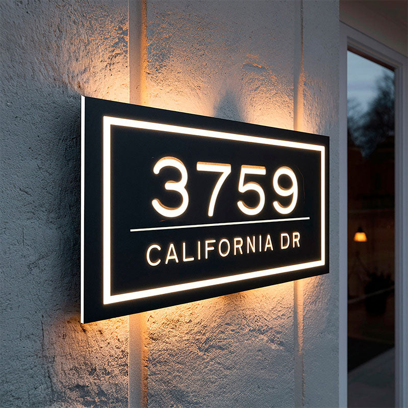 Personalized backlit acrylic LED house number plate – view 2