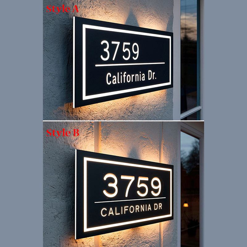 Personalized backlit acrylic LED house number plate – view 3