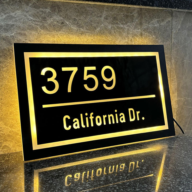 Personalized backlit acrylic LED house number plate – view 4