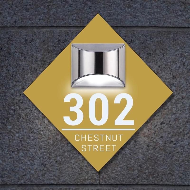 Personalized UV-printed diamond solar house number sign – view 4