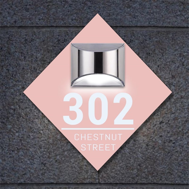 Floating-effect matte acrylic house sign with solar light