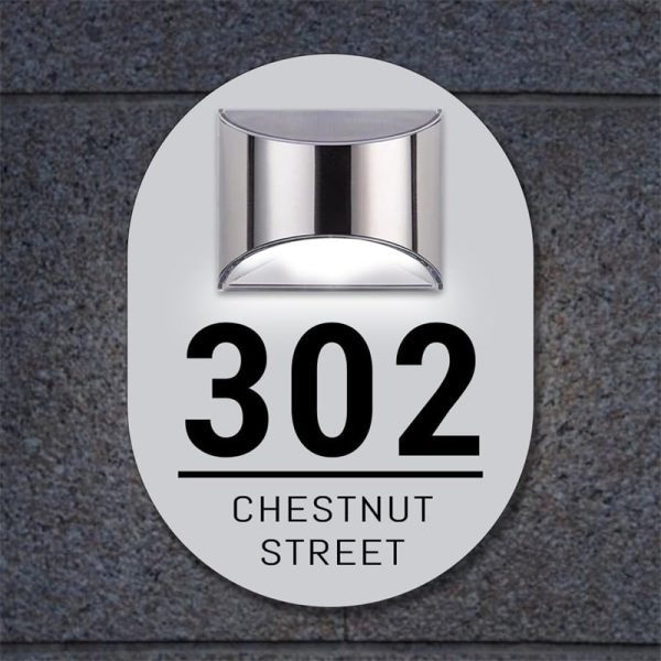 Personalized oval solar house number sign
