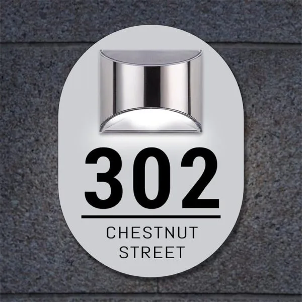 Personalized oval solar house number sign