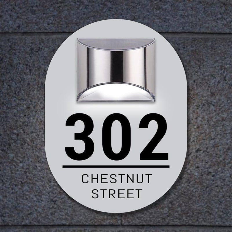 Personalized oval solar door plaque in multiple languages