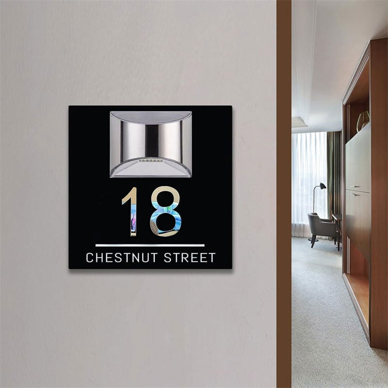Personalized square 3D solar house number sign