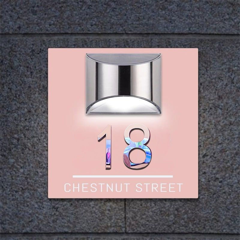 Personalized square 3D solar house number sign – view 2