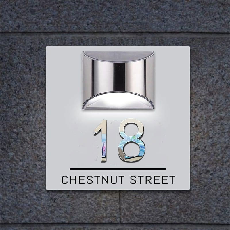 Personalized square 3D solar house number sign – view 4