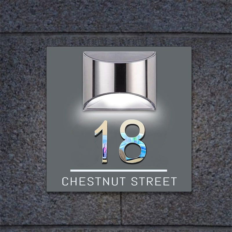 Personalized square 3D solar house number sign – view 6