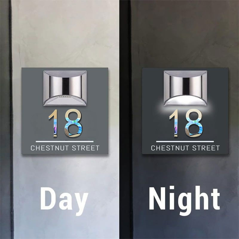 Personalized square 3D solar house number sign – view 7