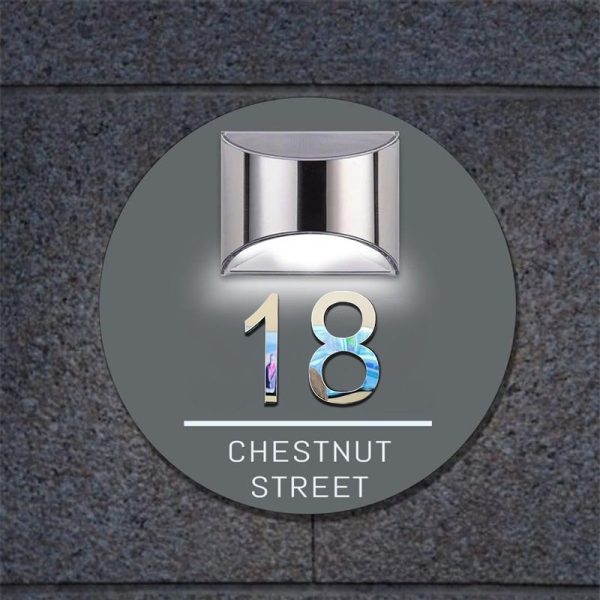 Personalized round solar 3D house number sign