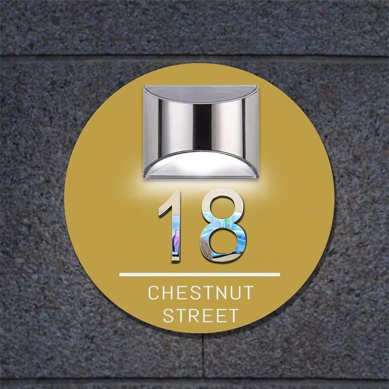 Personalized round solar 3D house number sign – view 6