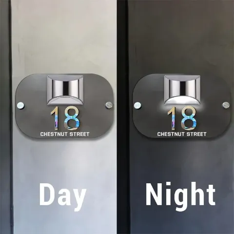 Custom door number and street name on the solar 3D plaque