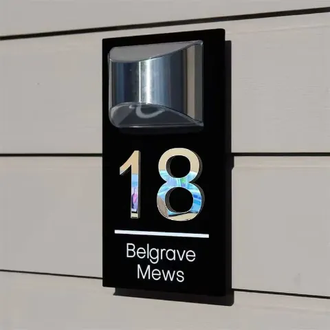 Personalized solar 3D door plaque with multilingual address