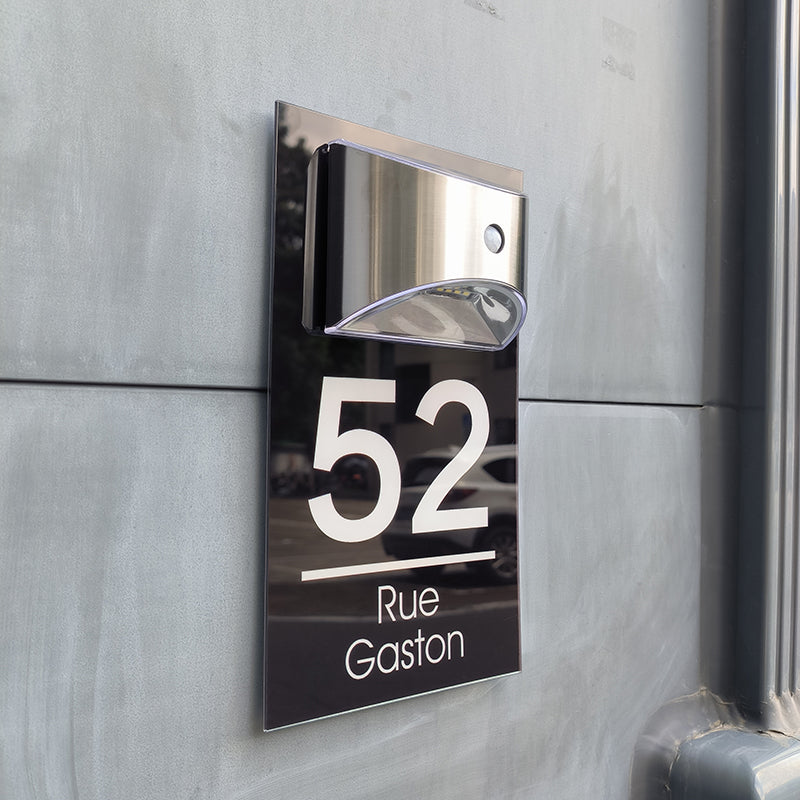 Custom rectangle solar house number sign – view 4