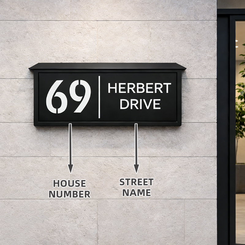 Personalized solar LED backlit house number sign – view 3