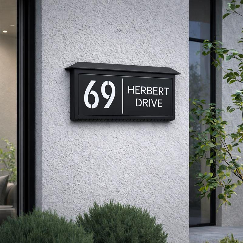 Personalized solar LED backlit house number sign – view 5
